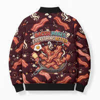 International Bacon Day Bomber Puffer Jacket Retro Bacon Pattern With Sizzling Skillet Graphic