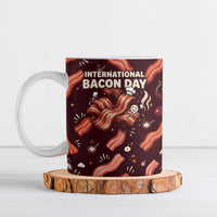 International Bacon Day Ceramic Mug Retro Bacon Pattern With Sizzling Skillet Graphic