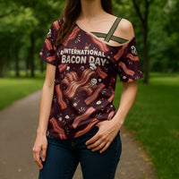 International Bacon Day Cross Shoulder Shirt Retro Bacon Pattern With Sizzling Skillet Graphic