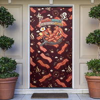 International Bacon Day Door Cover Retro Bacon Pattern With Sizzling Skillet Graphic