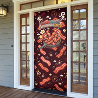 International Bacon Day Door Cover Retro Bacon Pattern With Sizzling Skillet Graphic