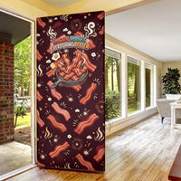 International Bacon Day Door Cover Retro Bacon Pattern With Sizzling Skillet Graphic
