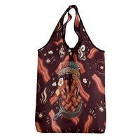International Bacon Day Grocery Bag Retro Bacon Pattern With Sizzling Skillet Graphic