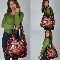 International Bacon Day Grocery Bag Retro Bacon Pattern With Sizzling Skillet Graphic