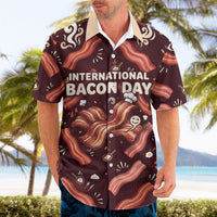 International Bacon Day Hawaiian Shirt Retro Bacon Pattern With Sizzling Skillet Graphic
