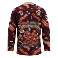International Bacon Day Hockey Jersey Retro Bacon Pattern With Sizzling Skillet Graphic