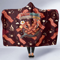 International Bacon Day Hooded Blanket Retro Bacon Pattern With Sizzling Skillet Graphic