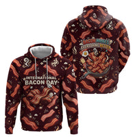 International Bacon Day Hoodie Retro Bacon Pattern With Sizzling Skillet Graphic