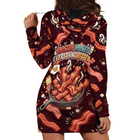 International Bacon Day Hoodie Dress Retro Bacon Pattern With Sizzling Skillet Graphic