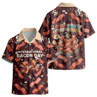 International Bacon Day Kid Hawaiian Shirt Retro Bacon Pattern With Sizzling Skillet Graphic