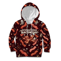 International Bacon Day Kid Hoodie Retro Bacon Pattern With Sizzling Skillet Graphic
