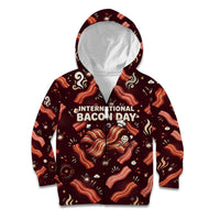 International Bacon Day Kid Hoodie Retro Bacon Pattern With Sizzling Skillet Graphic
