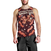 International Bacon Day Men Tank Top Retro Bacon Pattern With Sizzling Skillet Graphic