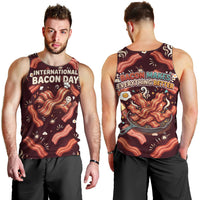 International Bacon Day Men Tank Top Retro Bacon Pattern With Sizzling Skillet Graphic