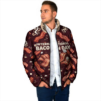 International Bacon Day Padded Jacket Retro Bacon Pattern With Sizzling Skillet Graphic