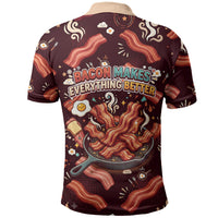 International Bacon Day Polo Shirt Retro Bacon Pattern With Sizzling Skillet Graphic