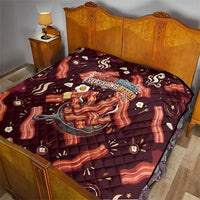 International Bacon Day Quilt Retro Bacon Pattern With Sizzling Skillet Graphic