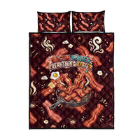 International Bacon Day Quilt Bed Set Retro Bacon Pattern With Sizzling Skillet Graphic