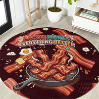 International Bacon Day Round Carpet Retro Bacon Pattern With Sizzling Skillet Graphic
