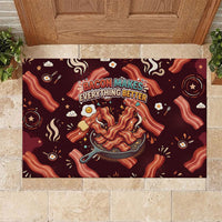 International Bacon Day Rubber Doormat Retro Bacon Pattern With Sizzling Skillet Graphic