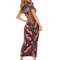 International Bacon Day Short Sleeve Bodycon Dress Retro Bacon Pattern With Sizzling Skillet Graphic