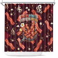 International Bacon Day Shower Curtain Retro Bacon Pattern With Sizzling Skillet Graphic