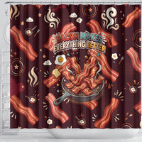 International Bacon Day Shower Curtain Retro Bacon Pattern With Sizzling Skillet Graphic