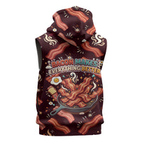 International Bacon Day Sleeveless Hoodie Retro Bacon Pattern With Sizzling Skillet Graphic