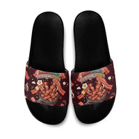 International Bacon Day Slide Sandals Retro Bacon Pattern With Sizzling Skillet Graphic