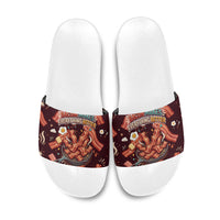 International Bacon Day Slide Sandals Retro Bacon Pattern With Sizzling Skillet Graphic