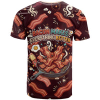 International Bacon Day T Shirt Retro Bacon Pattern With Sizzling Skillet Graphic