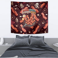 International Bacon Day Tapestry Retro Bacon Pattern With Sizzling Skillet Graphic