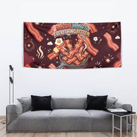 International Bacon Day Tapestry Retro Bacon Pattern With Sizzling Skillet Graphic