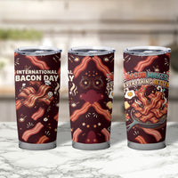 International Bacon Day Tumbler Cup Retro Bacon Pattern With Sizzling Skillet Graphic