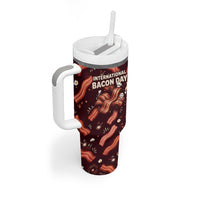 International Bacon Day Tumbler With Handle Retro Bacon Pattern With Sizzling Skillet Graphic