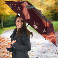 International Bacon Day Umbrella Retro Bacon Pattern With Sizzling Skillet Graphic