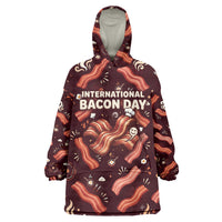International Bacon Day Wearable Blanket Hoodie Retro Bacon Pattern With Sizzling Skillet Graphic