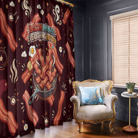 International Bacon Day Window Curtain Retro Bacon Pattern With Sizzling Skillet Graphic