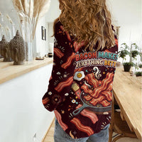 International Bacon Day Women Casual Shirt Retro Bacon Pattern With Sizzling Skillet Graphic