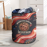 International Bacon Day United By Bacon Laundry Basket Retro Bacon Globe and Cool Bacon Mascot Graphic
