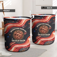 International Bacon Day United By Bacon Laundry Basket Retro Bacon Globe and Cool Bacon Mascot Graphic