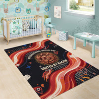 International Bacon Day United By Bacon Area Rug Retro Bacon Globe and Cool Bacon Mascot Graphic