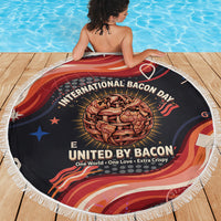International Bacon Day United By Bacon Beach Blanket Retro Bacon Globe and Cool Bacon Mascot Graphic