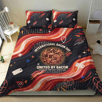 International Bacon Day United By Bacon Bedding Set Retro Bacon Globe and Cool Bacon Mascot Graphic