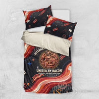 International Bacon Day United By Bacon Bedding Set Retro Bacon Globe and Cool Bacon Mascot Graphic