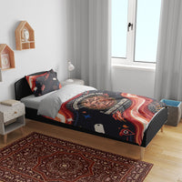 International Bacon Day United By Bacon Bedding Set Retro Bacon Globe and Cool Bacon Mascot Graphic