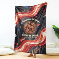International Bacon Day United By Bacon Blanket Retro Bacon Globe and Cool Bacon Mascot Graphic