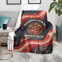 International Bacon Day United By Bacon Blanket Retro Bacon Globe and Cool Bacon Mascot Graphic