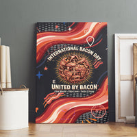 International Bacon Day United By Bacon Canvas Wall Art Retro Bacon Globe and Cool Bacon Mascot Graphic