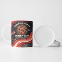 International Bacon Day United By Bacon Ceramic Mug Retro Bacon Globe and Cool Bacon Mascot Graphic
